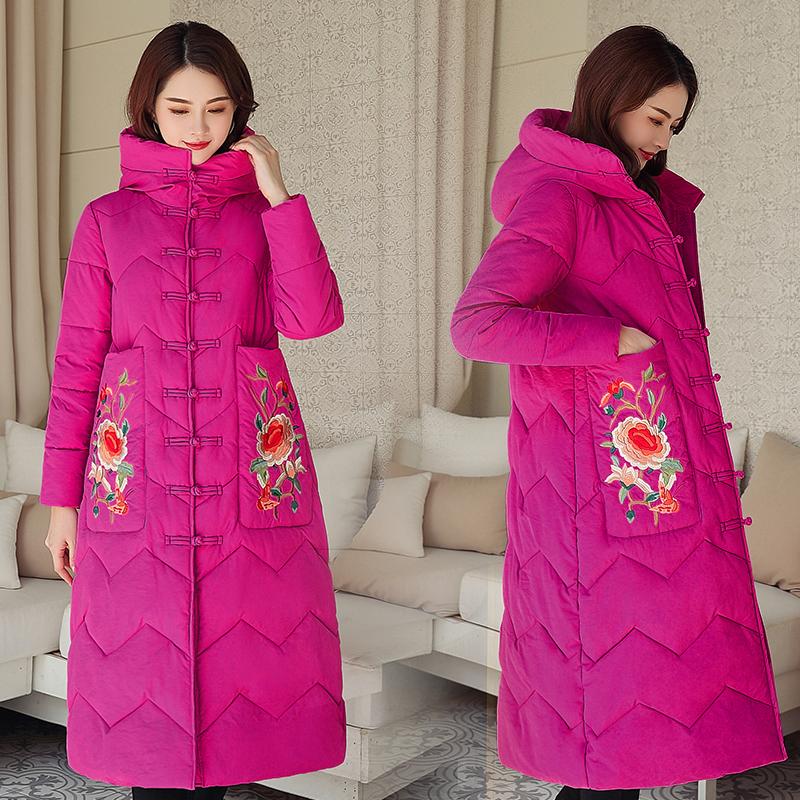 Modische lässige Parkas für Damen, dicke Mäntel mit Kapuze, warm, Winter, lang, mit Druck, Jacken 2023 Damenbekleidung L rose rot