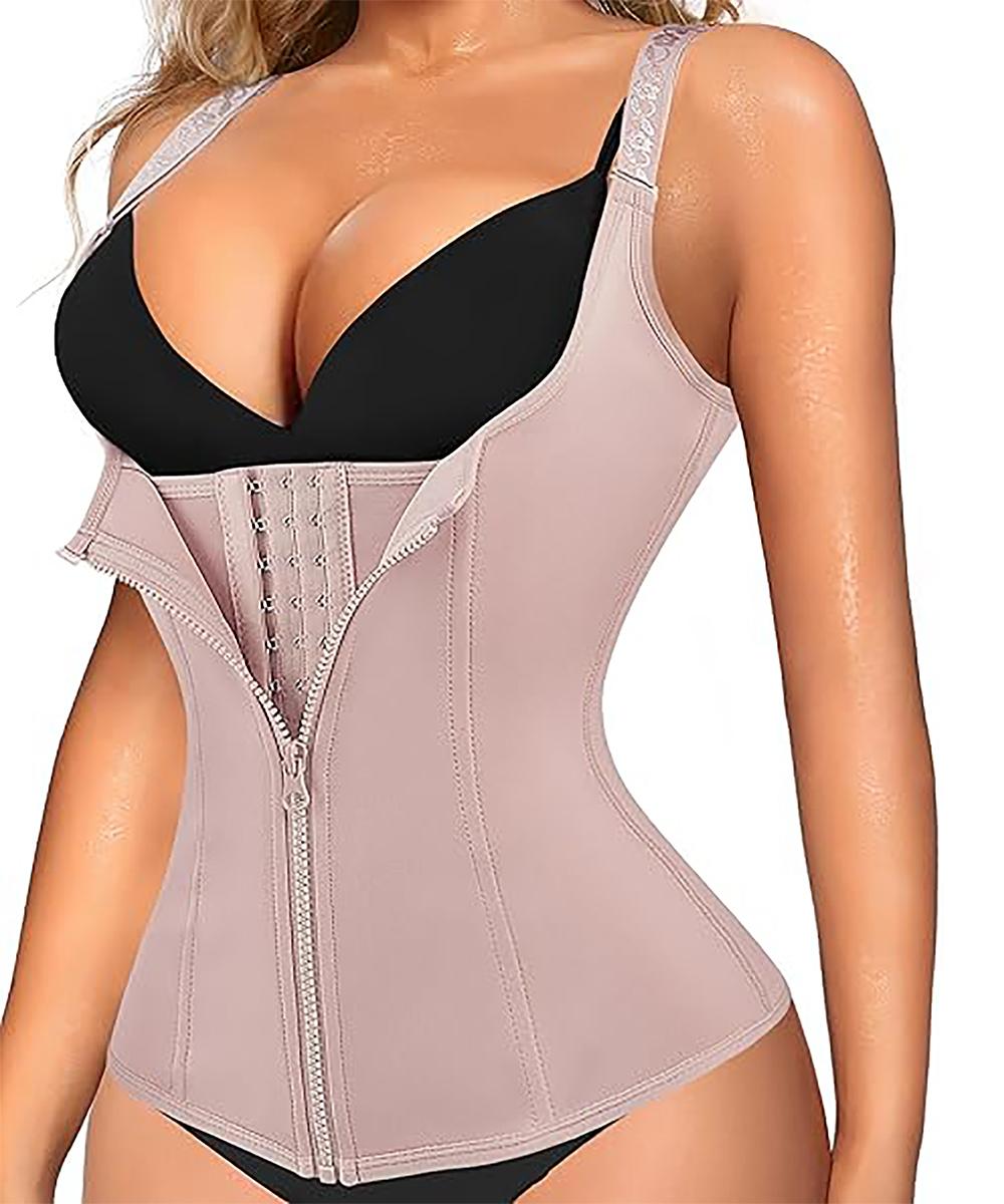 Taillenformer Korsett für Frauen Bauchkontrolle Shapewear mit Reißverschluss & Haken Damen Schlankmachender Body Shaper Tank Top Weste mit Verstellbaren Trägern XS beige