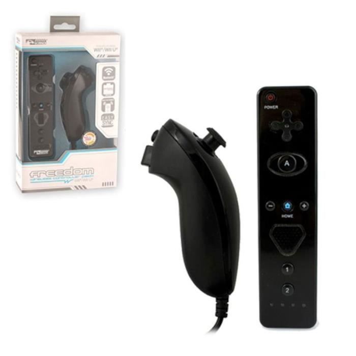 Wiimote-Controller mit integriertem Motion Plus + kabelgebundenem Nunchuk für Nintendo Wii und Konsole; Wii U – Schwarz schwarz
