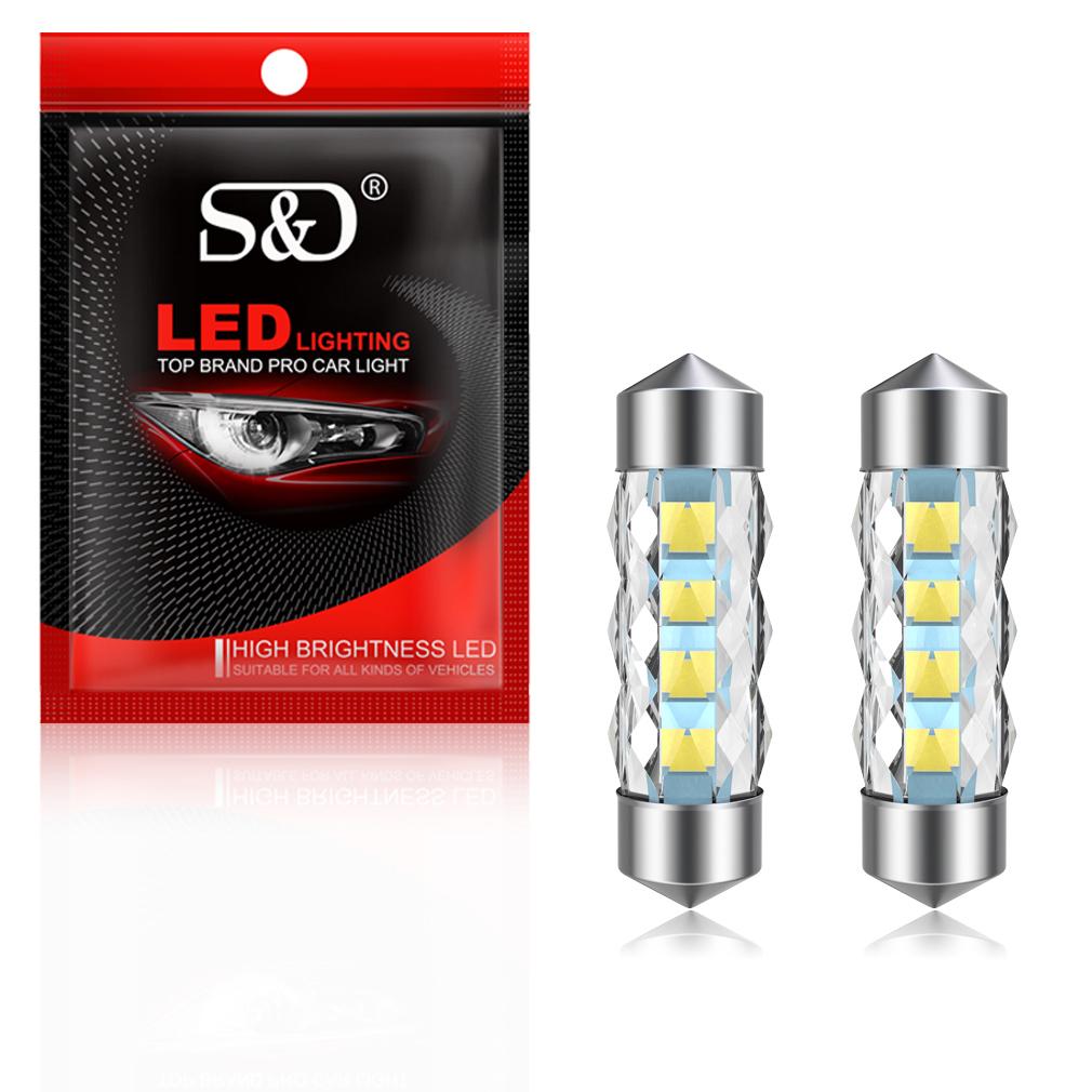 2 Stück 360° C5W C10W LED-Glühbirnen Canbus 31mm 36mm 39mm 41mm Soffitte 8SMD LED Auto Innenlicht Dom Lese Türlampe 12V Auto 6000K Weiß 31mm