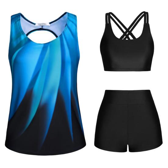 3-teiliges/Set Damen Bikini Set U-Ausschnitt Gepolstert Ohne Bügel BH Schwimm-Tops Badehose Set Strand Bademode XXXL