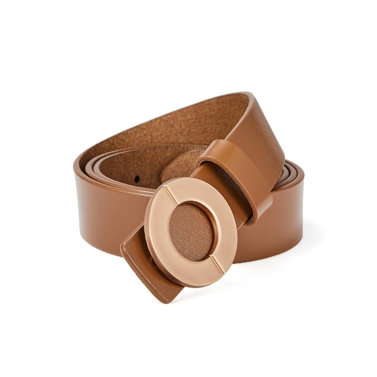 Damen Gürtel Glatte Schnalle Echtes Leder Lochgürtel Jeans Damen Ganzleder Zuschnitt Kleid Vielseitiger Gürtel Gürtel 105cm