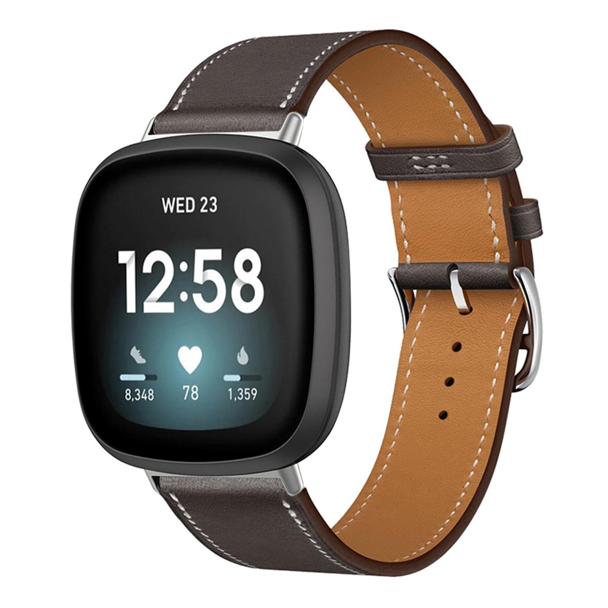 Echtes Lederarmband für Fitbit Versa 4 3 Versa Lite Armband Smartwatch Armband für Fitbit Sense 2/1/Versa 2 1 Correa Uhrenarmband Dornschließe For Fibit Lite sienna dunkel