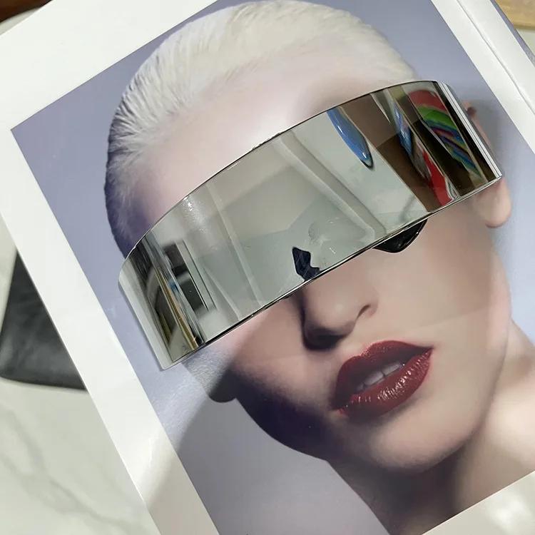 Futuristische Schmale Cyclops Visier Brille Laser Brille UV Schutz 400 Persönlichkeit Spiegelnde Linse Kostüm Brille Brillen Herren Brillen gray