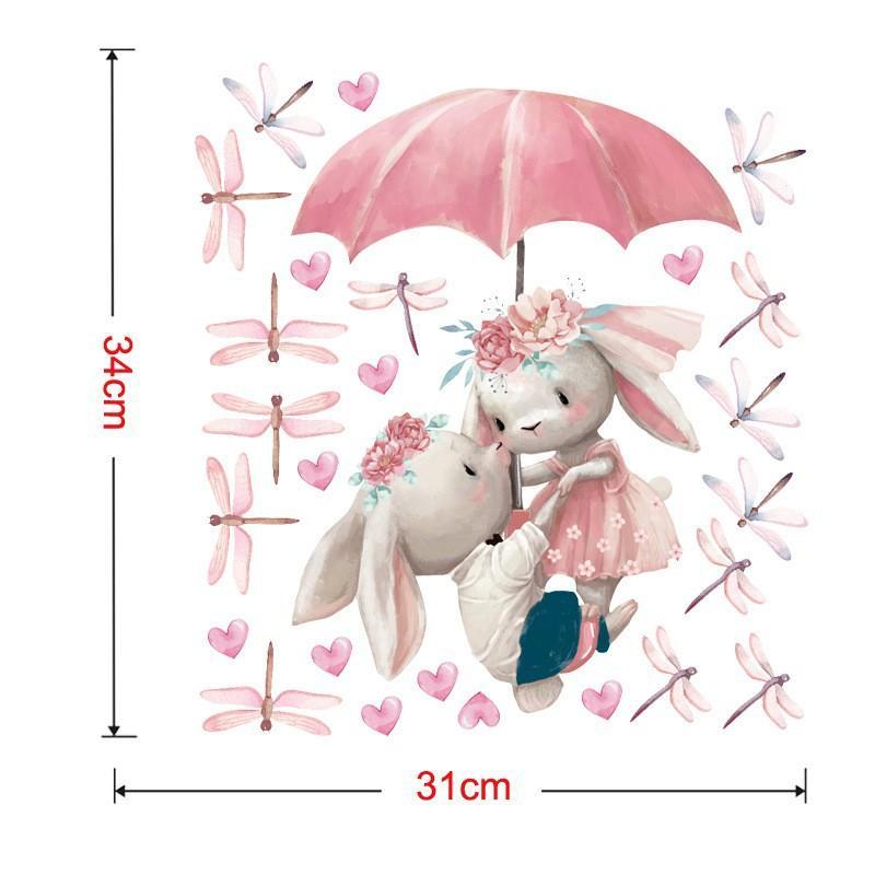 Aquarell-Cartoon-Häschen-Wandaufkleber, Baby- und Kinderzimmer-Wandaufkleber für Kinderzimmer, Wohnzimmer, Schlafzimmer, Heimdekoration, Kaninchen-Aufkleber aus PVC B