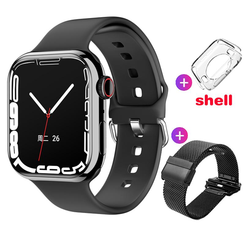 Smart Watch Damen Ultra Series 9 NFC Smartwatch Herren BT Call Wasserdicht Kabelloses Laden 2,05 Zoll Bildschirm für Watch 9 Milan mesh steel schwarz