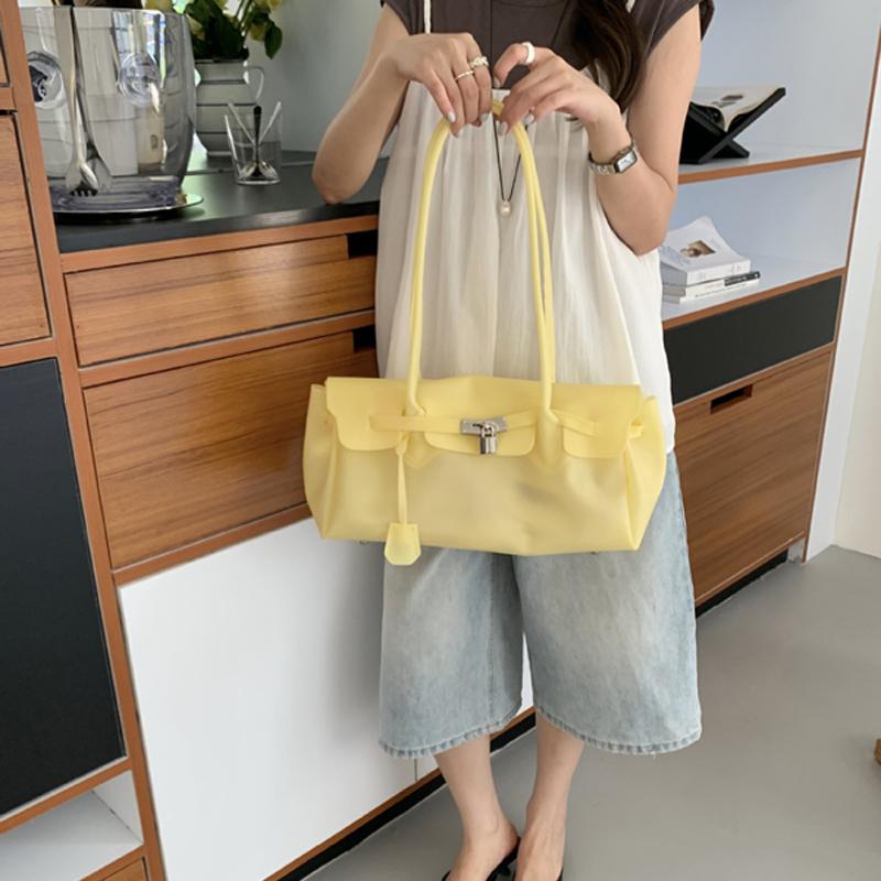 SHELKSBAG 2026 Neue Sommer-Handtaschen für Damen Handtaschen PVC Wasserabweisend Bonbonfarbe Tägliche Strandtasche Unterarm-Schultertasche 37X14X20CM gelb