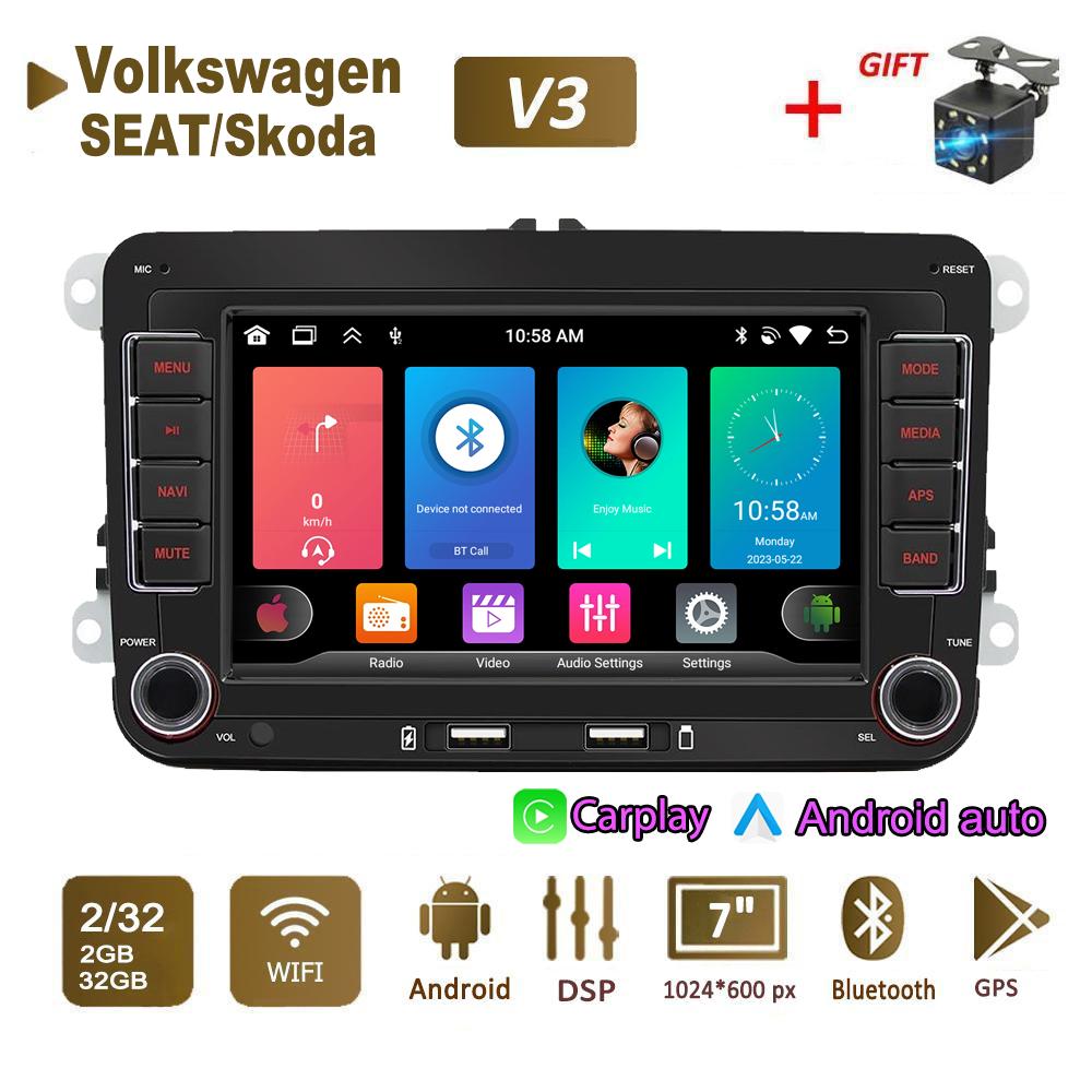 Autoradio-Multimedia-Player für Volkswagen/Volkswagen/Golf/Polo/Tiguan/Passat/b7/b6/SEAT/Leon/Skoda/Octavia 2 Din Android Carplay GPS 2 + 32GB 2+32GB