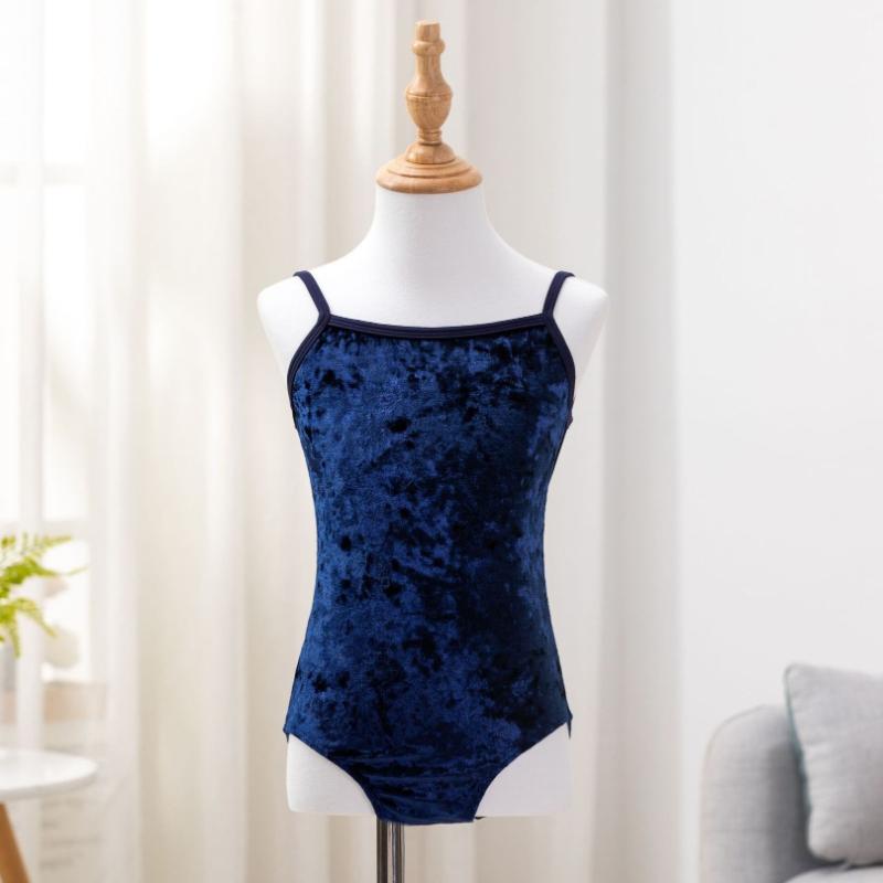 Kinder Tanzkleidung Sommer Träger Ballett-Trikots für Mädchen Gymnastik Strampler Kinderkleidung Samt Ballett-Overalls Tanzbekleidung 120cm navy blau