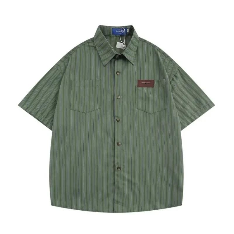 Mode Bequeme Vertikale Streifen Kurzarm Hemd Männer Lose Vielseitige Casual Sommer Dünne Hemd Grün Weiß Casual herren Hemden XL grün