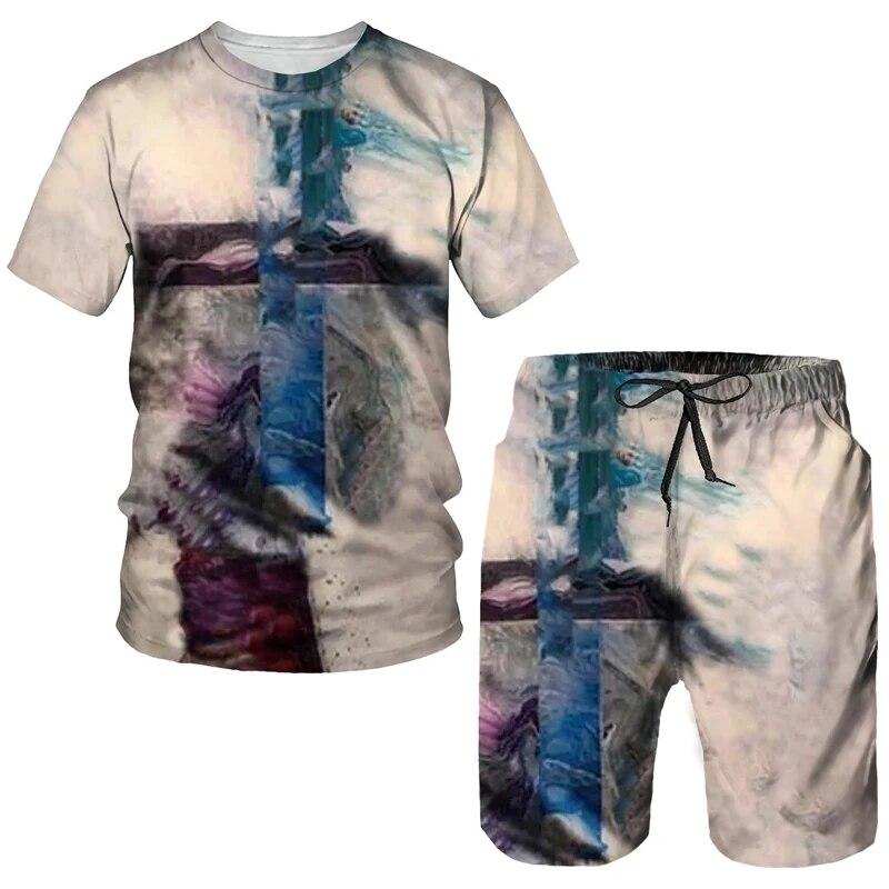 Vintage Shorts Set 3D Jesus T-Shirt Männer Casual Herren T-Shirt + Shorts Sets Herren Sport Sets T-Shirt Männer Outfits Oversize Set 2 Stück 5XL