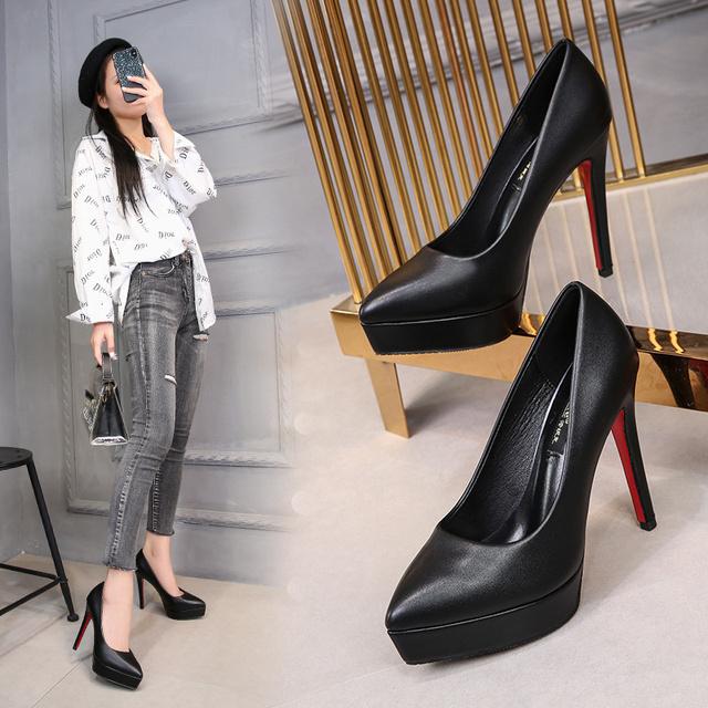 Damen 12cm High Heels 3cm Plateau Fetisch Nachtclub Pumps Lady Leder Stiletto Heels Prom Rote Untere Laufsteg Schwarze Schuhe 33 schwarz