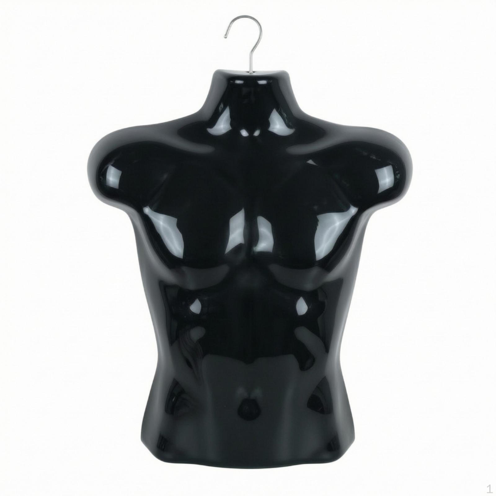 Männlicher Torso-Ständer mit Haken Glänzendes Hängendes Schaufensterpuppen-Halbkörper-Kleiderbügel für Bekleidungsverkäufer, schwarz