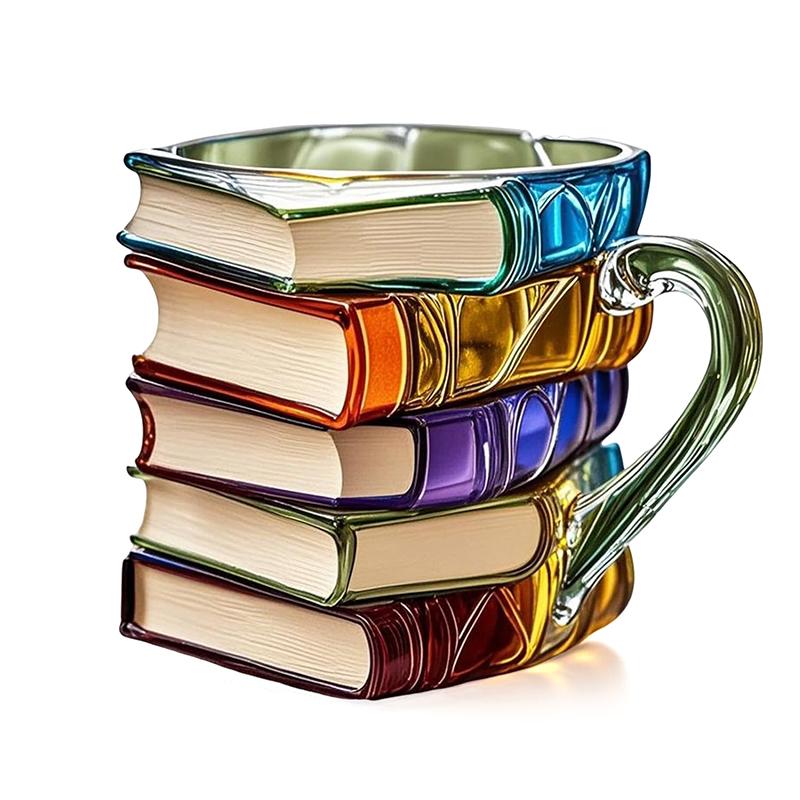 Bemalte Buchtasse 11oz Neuheit 3D Bemalte Bücher Kaffeetasse Einzigartige Bunte Harz Bücher Stapel Kaffeetasse Sammlung Geschenke