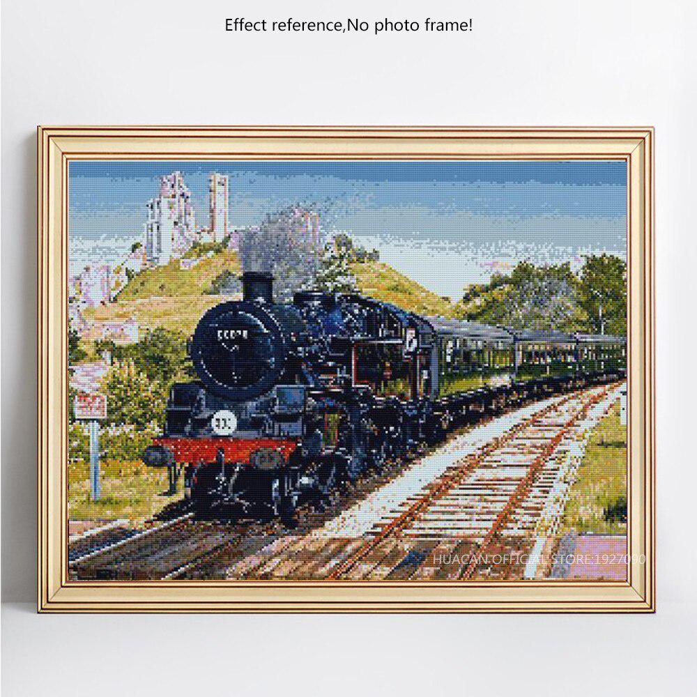Diamant-Stickerei, Zug-Landschaft, volle Runde, Strass-Diamant-Gemälde, Kreuzstich 40X50CM