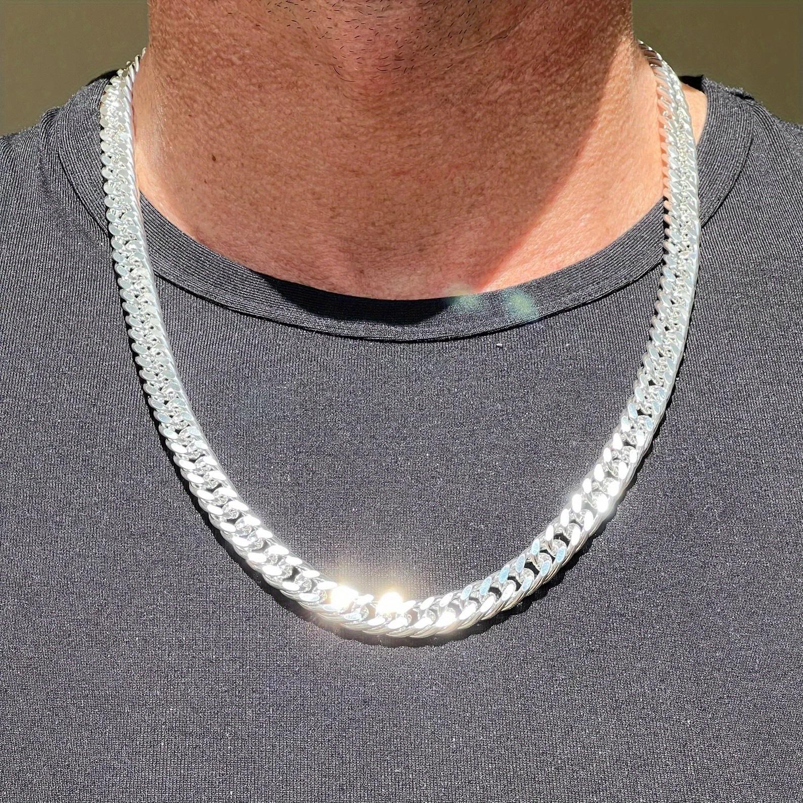 925 Sterling Silber kubanische Panzerkette Halskette für Männer und Frauen, modische versilberte Kette weiß