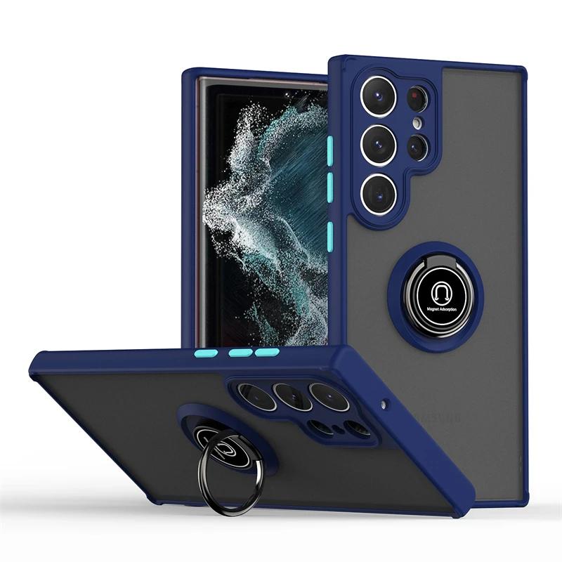 Matte Klare Ringhalterung Ständer Magnetische Hülle für Samsung Galaxy S8 S9 S10 S20 S21 FE S22 Plus S23 S24 Ultra Note 20 A15 Hülle Samsung S21 Ultra blau