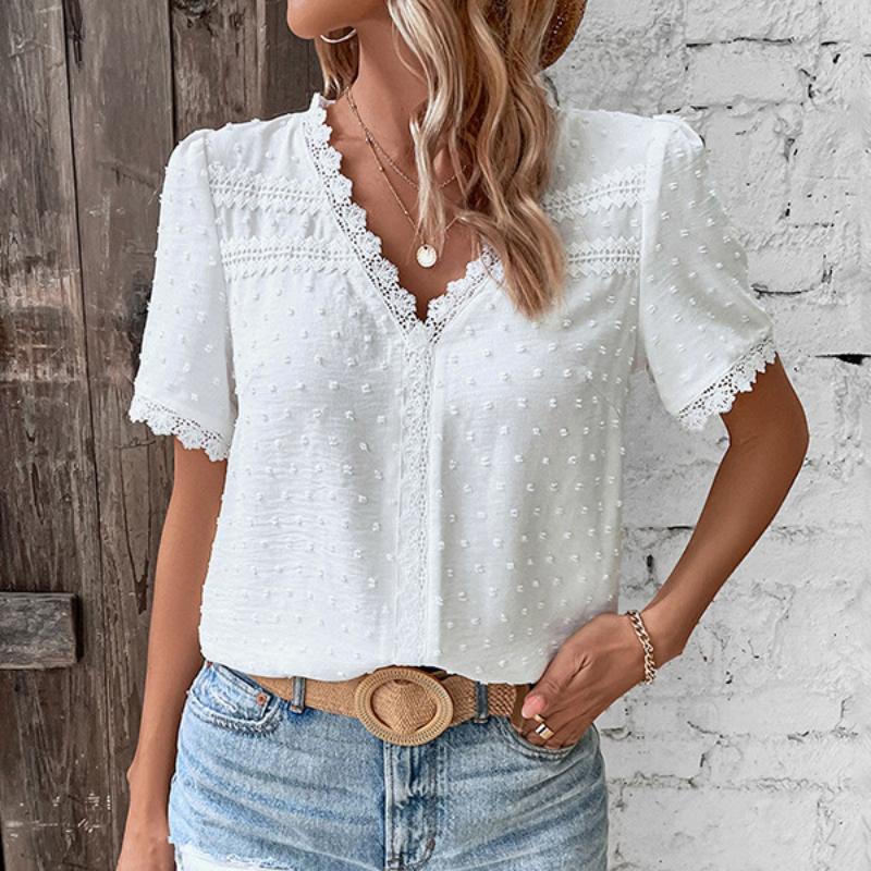 Einfarbige lässige lockere Blusen für Damen Mode Sommer Vintage Damen Oversized Hemden und Blusen Elegante jugendliche Damenoberteile L weiß