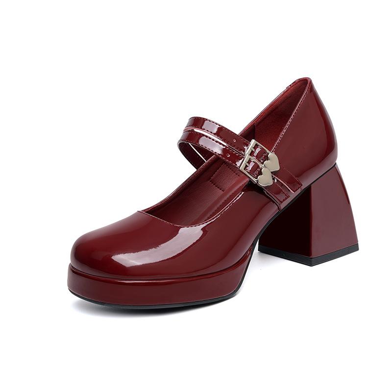 Echtes Leder High Heels 7CM Temperament High-End und High-End Ohne Ermüdende Füße Französische Mary Jane Damenschuhe Schleife Lolita mit Rock 40 black