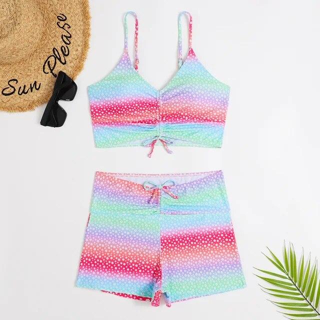 Hohe Taille Bikini Badeanzug Frauen 2024 Push-Up Bikini Floral Badeanzug Druck Bikini boxer Bademode Badehose Badeanzug L