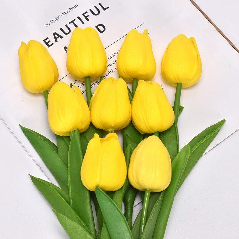 10 Stück Tulpenblumen, künstlicher Tulpenstrauß, PE-Schaum, gefälschte Blumen für Hochzeitszeremonie, Dekoration, Hausgarten, Blumenstrauß-Dekoration 10pcs gelb