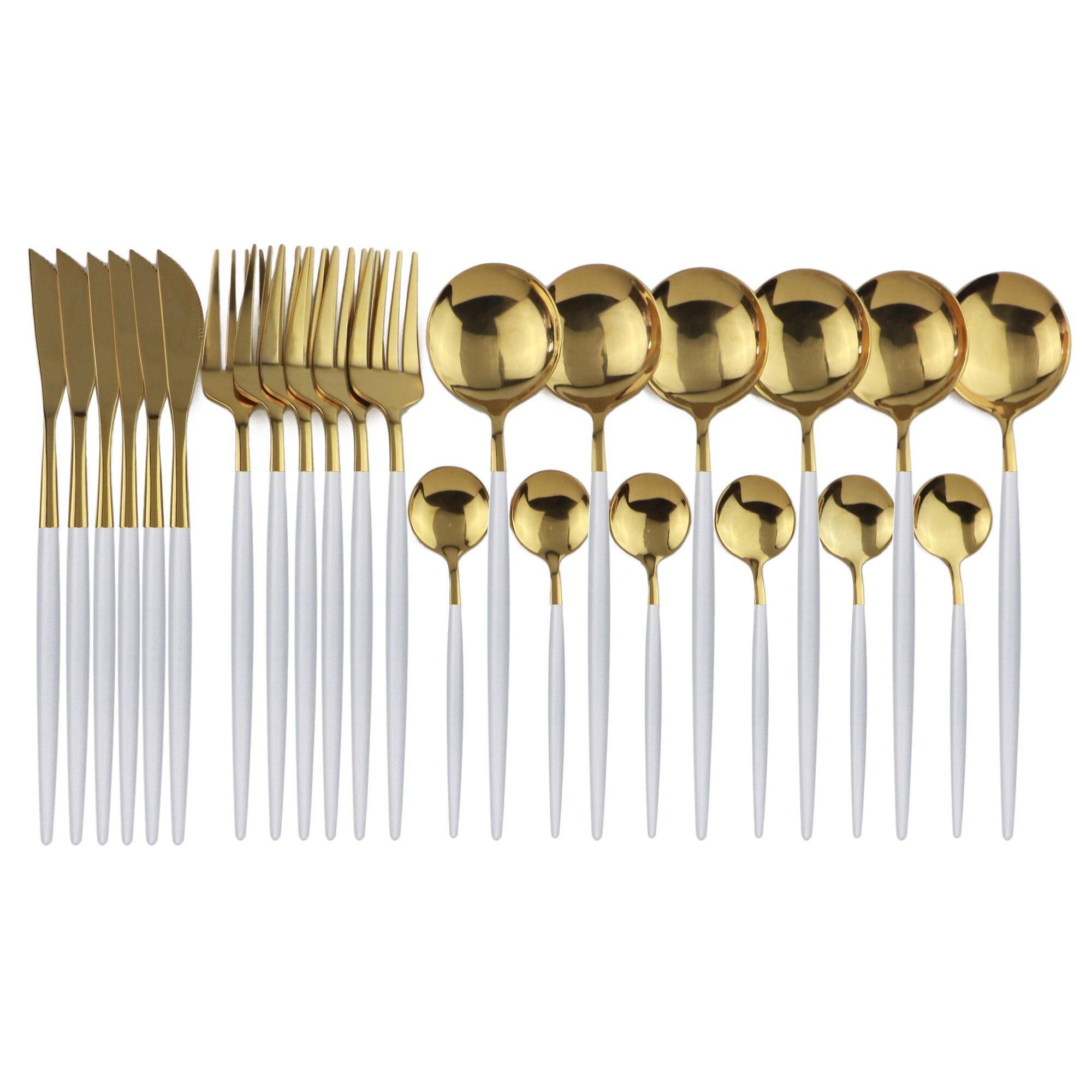 24 stücke Schwarz Gold Geschirr Set Edelstahl Besteck Set Küche Gabel Messer Löffel Geschirr Set Besteck Set Besteck Set weiß/gold