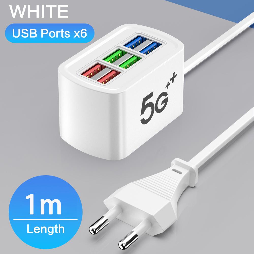35 W PD Typ C Schnellladung Multiport USB-Ladegerät Schnelle Wandladegeräte USB-Hub-Adapter Mobiltelefon EU US-Stecker USB Typ C Ladegerät 6USB EU Plug white