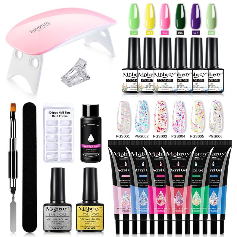 54W Polygel-Set, Nagelset, Maniküre-Set mit LED-Nagellampe, 20.000 U/min Nagelbohrmaschine, 18/6 Farben, Poly-Verlängerungs-Nagelgel-Set