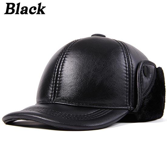 L-2XL Hohe Qualität Echtes Leder Hüte Winter Erste Schicht Rindsleder Warme Ohrenschützer Bomber Caps Plus Samt Verdicken Mann Knochen caps Papa Hut XXL schwarz