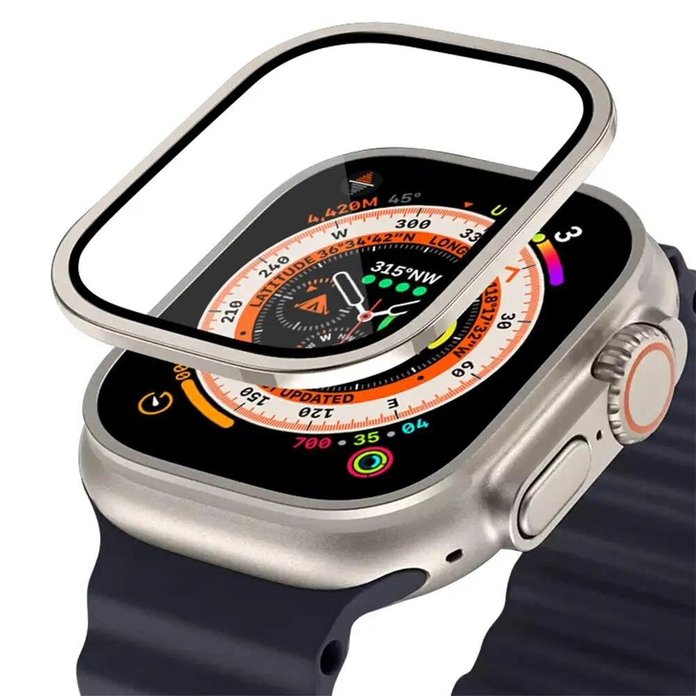 Gehärtetes Glas für Apple Watch Ultra 49 mm, Displayschutzfolie, Metallstoßstange, Zubehör, kratzfest, HD-Vollfolie, iWatch Ultra 49 mm 49MM Ultra