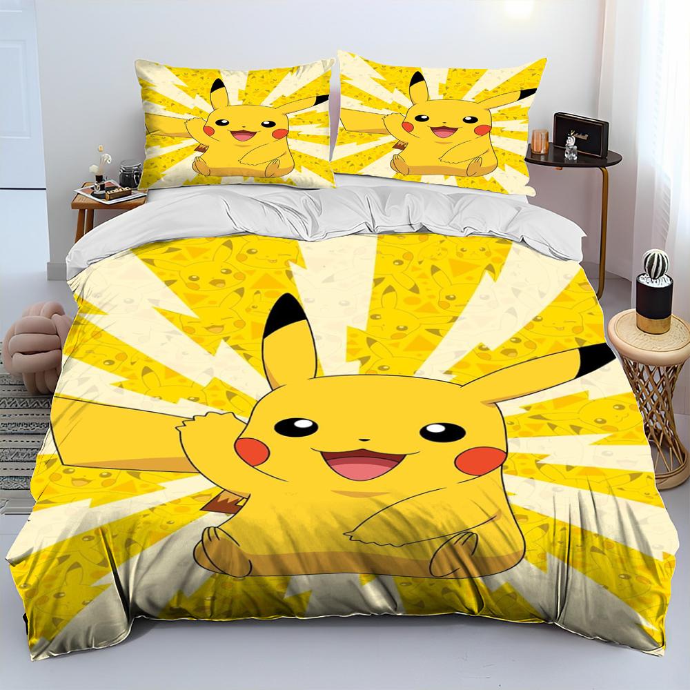 3D Cartoon Pikachu Pokemon Monster Bettdecke Bettwäsche Set Bettbezug Bett Set Steppdecke Bezug Kissenbezug Queen Bettwäsche Set Erwachsene Kinder AU Queen(210*210cm)3pcs