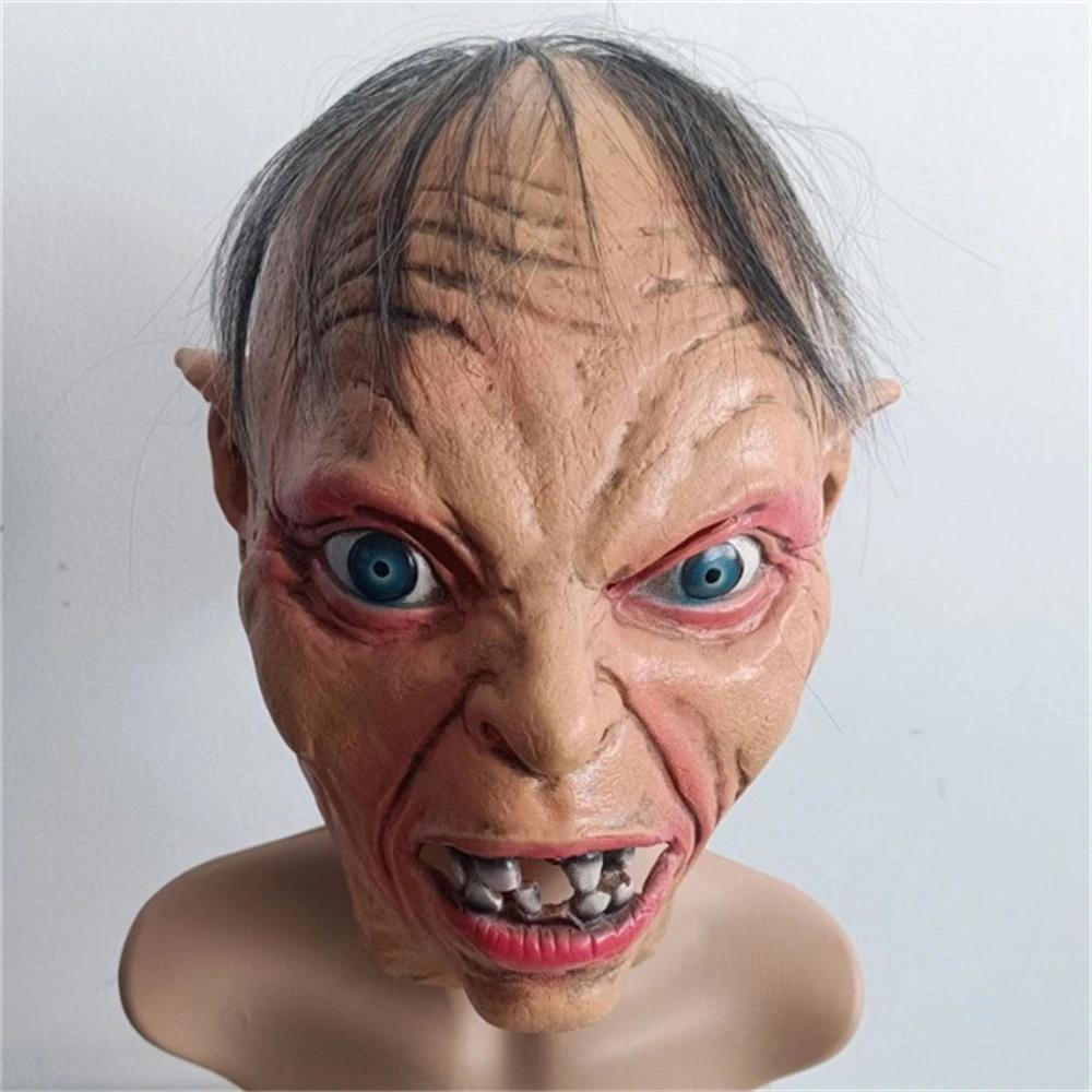 Gollum-Maske, Film-Cosplay, Mutanten-Monster-Maske, Halloween-Kostüm-Party-Requisiten, böser Horror-Clown, Dämon, Latex-Maske weiß