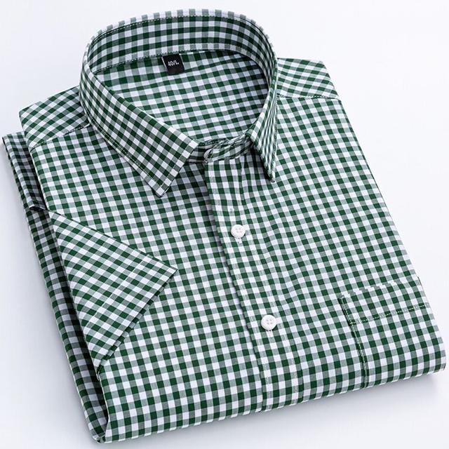 Herrenmode Kariert Kariert Kurzarm 100% Baumwollhemd Button-down-Kragen Urlaub Jugendlich Gestreift Sommer Lässig Vichyhemden XXXL