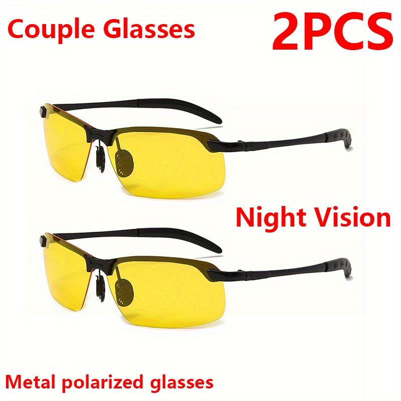 2-teiliges Paar-Brille, blendfreie Nachtsichtbrille aus Metall, Unisex-Sonnenbrille, Fahrerbrille, Schutzbrille, Zubehör, nicht polarisierte Brille