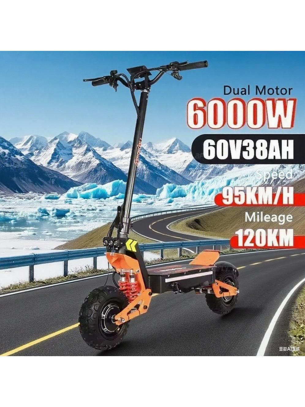 EU 2025 X5 Elektroroller 6000W 60V 40AH Doppelmotor Doppelaufhängung Höchstgeschwindigkeit 95km/h Hydraulische Bremse Escooter Maximale Reichweite 90km 5000W-52V-26AH /*---