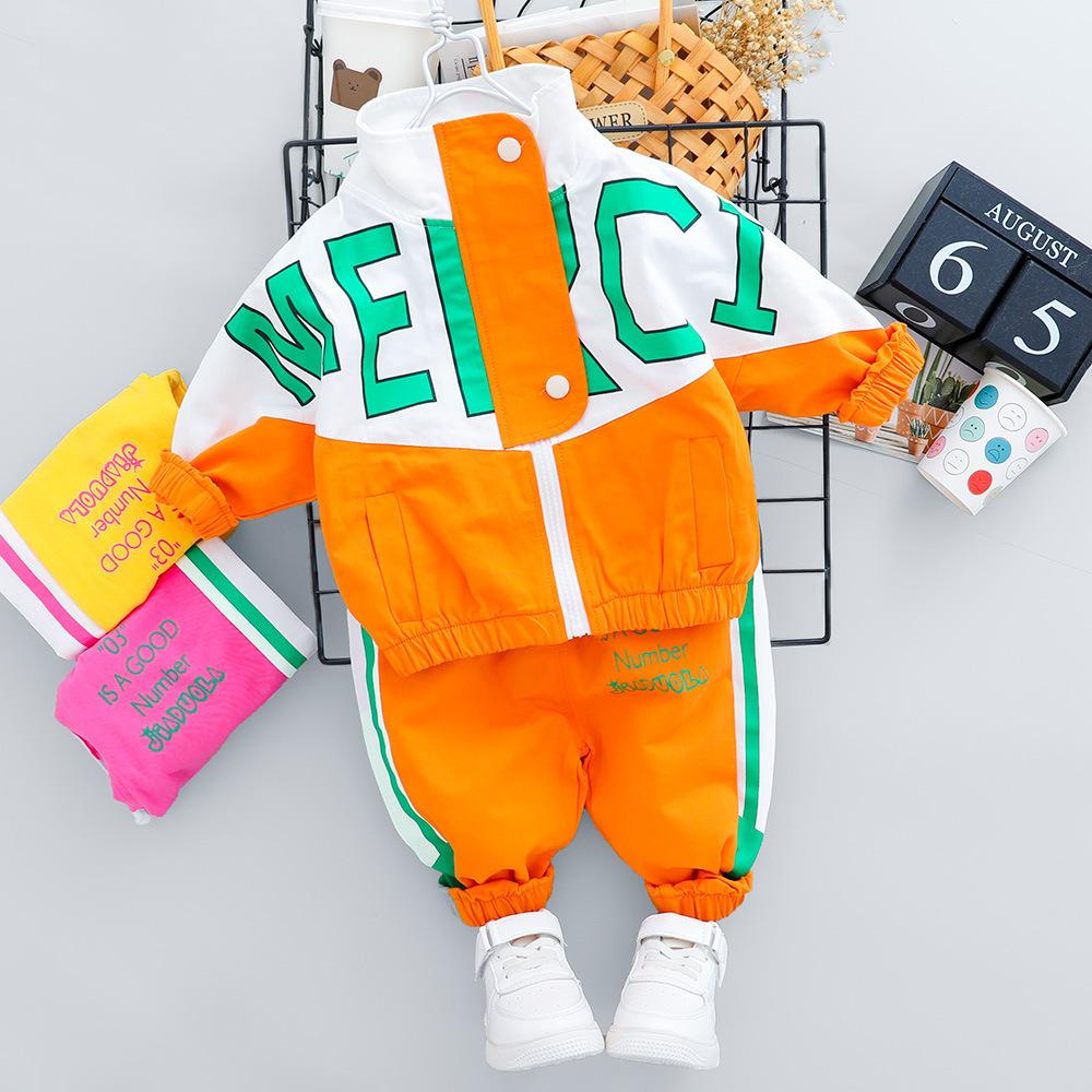 Mode Frühling Herbst Baby Mädchen Kleidung Kinder Jungen Casual Brief Jacke Hosen Zwei Pcs Set Kleinkind Baumwolle Kostüm Kinder Trainingsanzüge 110cm orange