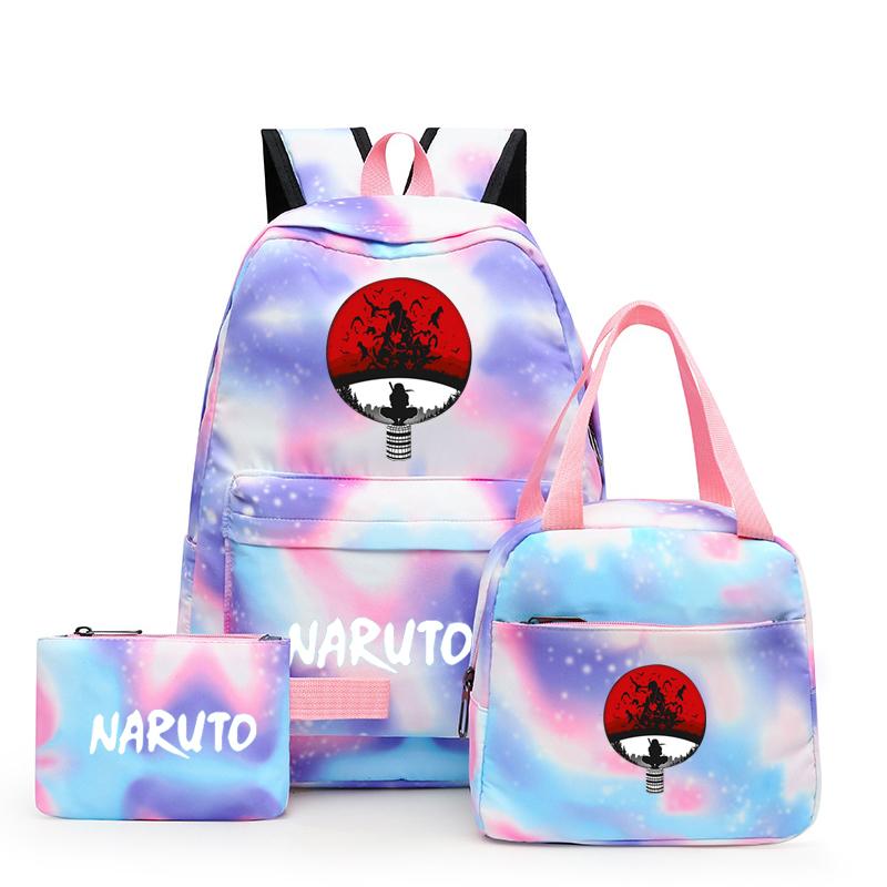 3 Teile/satz Anime Naruto Leinwand Zurück Zu Schule Rucksack für Mädchen Mittagessen Tasche Jungen Rucksack Student Laptop Taschen Set Kinder stift Tasche