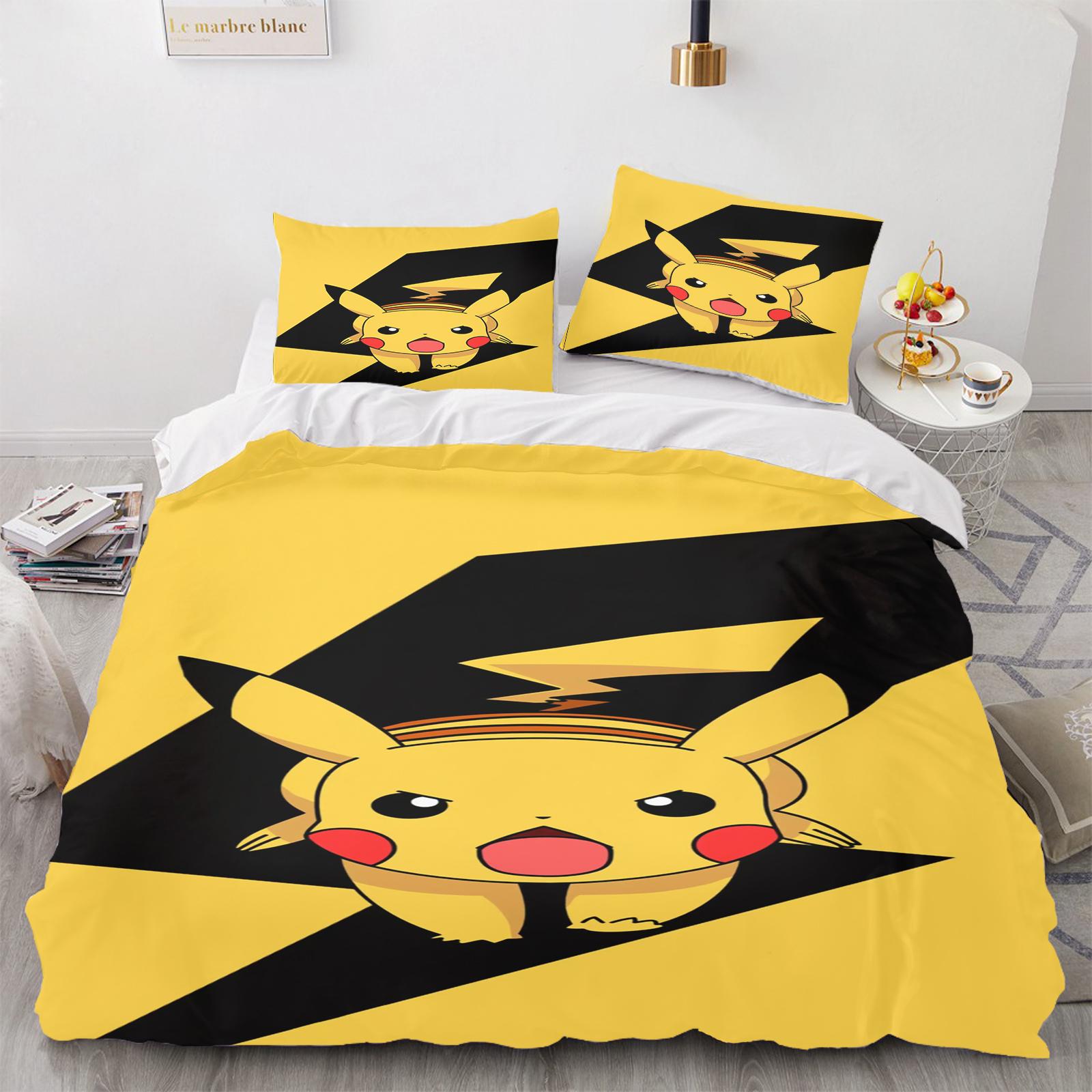 Pokémon Anime Bettwäsche-Set Comforte Bedruckt Cartoon Einzelbett Größe Bettwäsche-Sets Weihnachtsgeschenke 3-teilig EU Single(135*200cm)3pcs