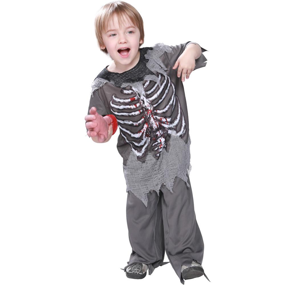 Kinder Skelett Blutiger Zombie Jungen Kostüm Horror Halloween Kinder Kostüm Outfit S grau
