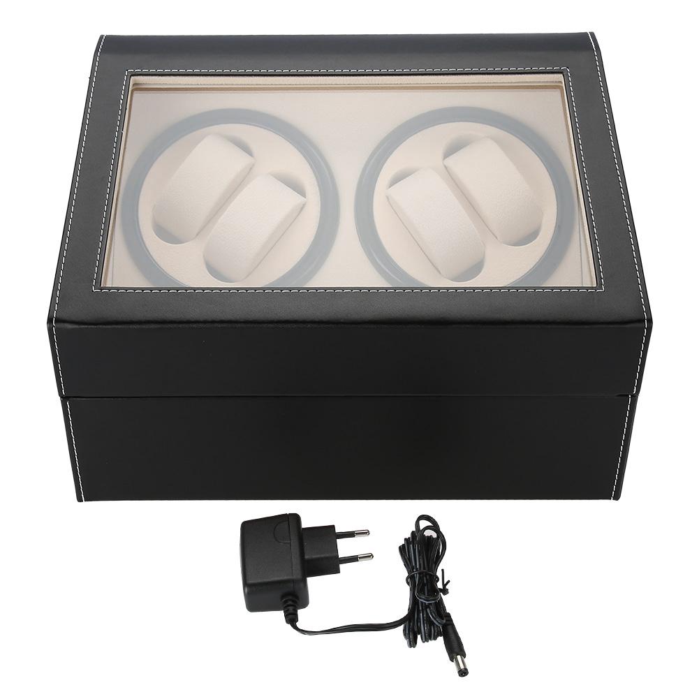 Automatischer Rotations-Uhrenbeweger für 4 Automatikuhren, 6 Armbanduhren, Aufbewahrungsdisplay (Schwarz) schwarz