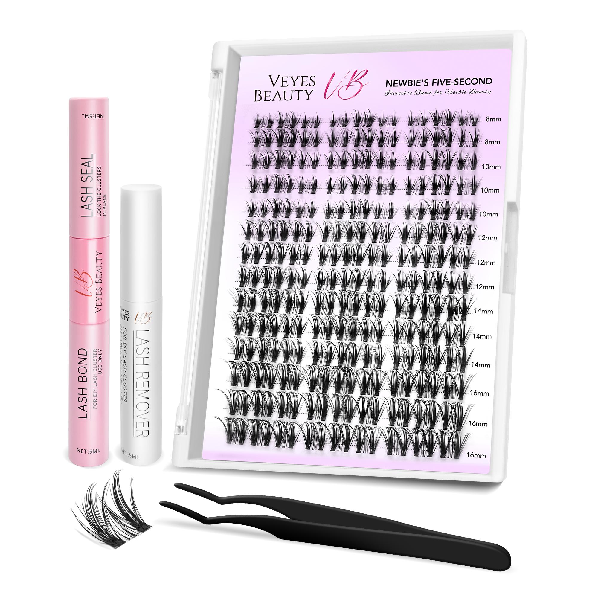 Veyesbeauty Whisper Cluster Lashes Natürlich aussehende 30D & 40D Cluster Flauschig & Schwerelos 224 Cluster 8-16mm Lash Kit schwarz