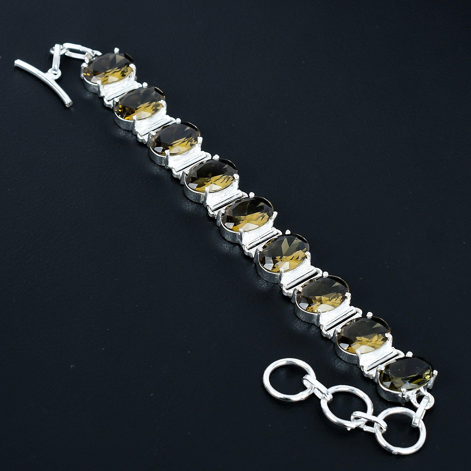 Zierliches Rauchquarz Armband 925 Sterling Silber Armband Verstellbares Kettenarmband Handgefertigtes Boho Armband Rauchquarz Edelstein Schmuck Für Geschenke 8' braun