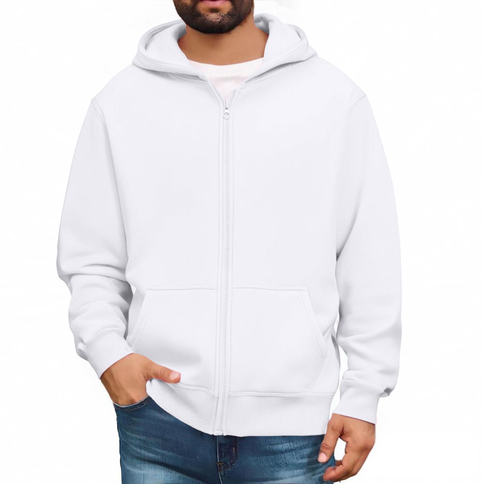 Herren Sweatshirts mit durchgehendem Reißverschluss, langärmlige Pullover-Tops, lässige und große Jacken mit Taschen XXL weiß