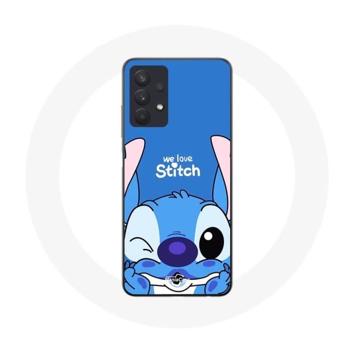 Coque Maniacase pour Samsung Galaxy A32 4G stitch cute ohana stitch bleu front bleu blau