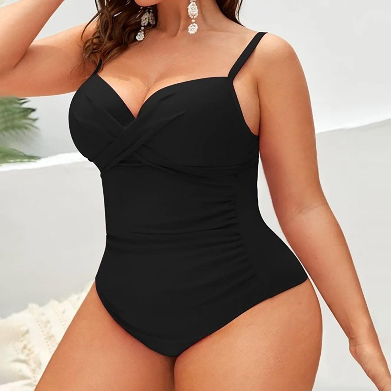 2025 neue Badeanzug Frauen Feste Hohe Taille Bademode Bikini Sommer Beachwear Plus Größe Push-Up Tankinis Badeanzug 4xl 4XL schwarz