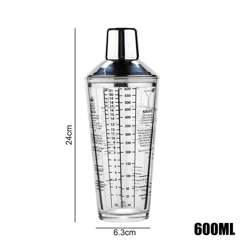 Glas Cocktailshaker Handshaker-Becher mit Skala 400/600 ml Deckel und Sieb aus Metallischem Stahl Milchtee Wein Getränke Shaker Mixer Bar white