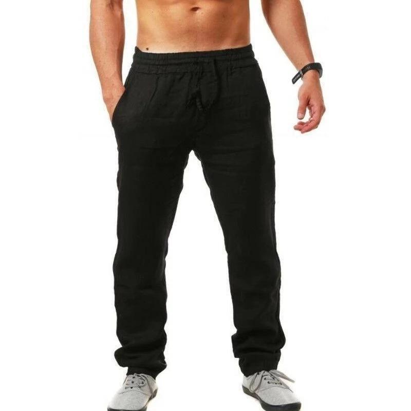 Männer Baumwolle Leinen Hosen Männlichen Herbst Neue Atmungsaktive Einfarbig Leinen Hosen Fitness Streetwear S-3XL XXXL schwarz