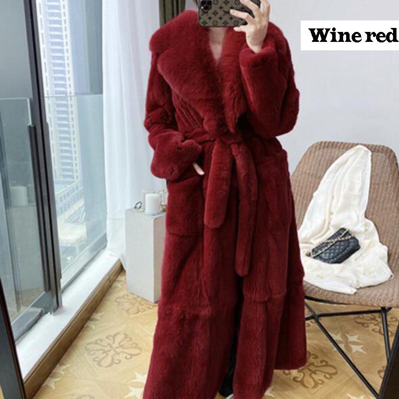 Winter Frauen Mode Mantel 9 Farbe Plus Größe Mantel Luxus Jacke Pelzmantel Damen Warme Mit Kapuze Mantel Outwear S wein rot