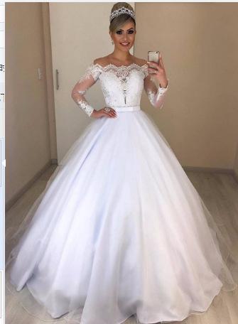 1011 Europäisches und amerikanisches One-Shoulder V-Ausschnitt figurbetontes Mode flauschiges Schleppen Brautkleid Spitze Spitze Rock L weiß