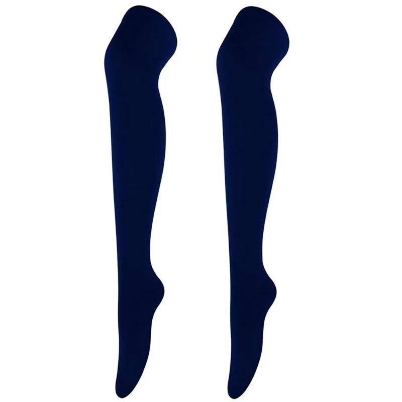 Damen Strümpfe Stulpen Gestreifte Lange Socken Oberschenkel Winter Hohe Strümpfe Warm über Knie Socken Weiche Wolle Weihnachtsstrümpfe One Size navy blau